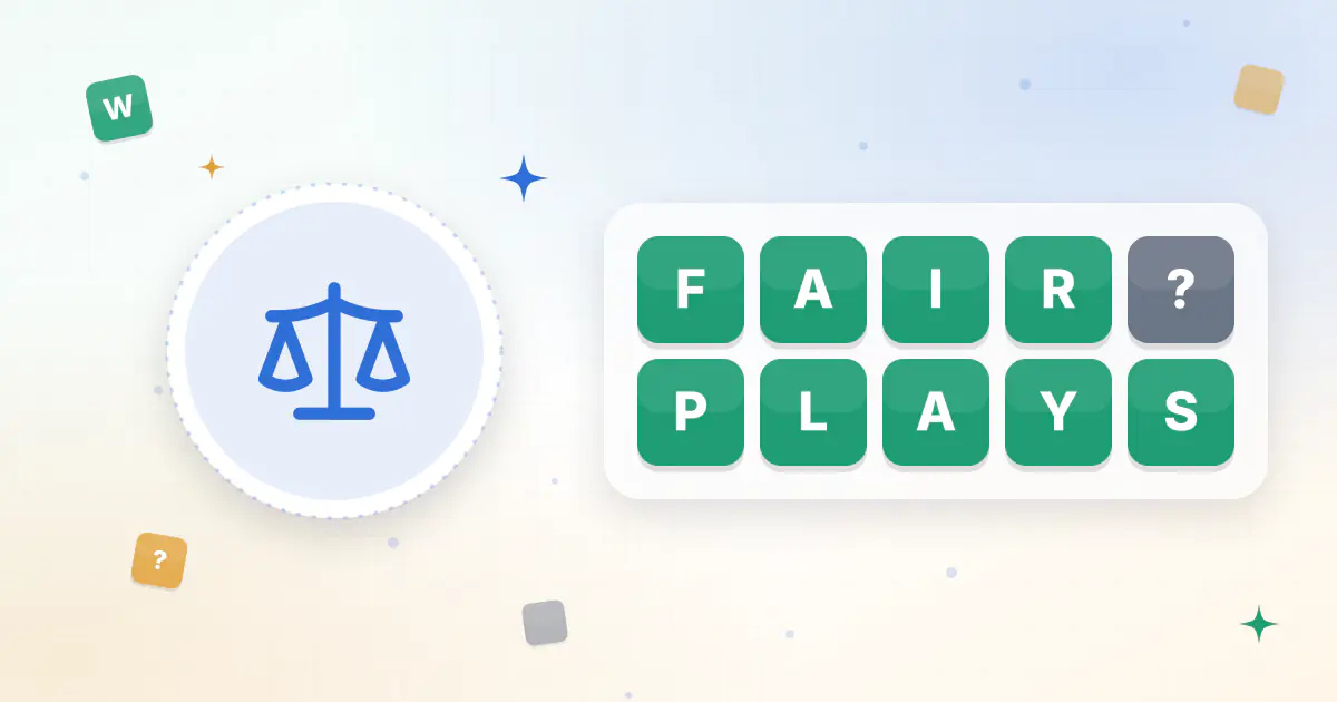 A balance scale weighing a light bulb against a trophy, representing fair play in Wordle