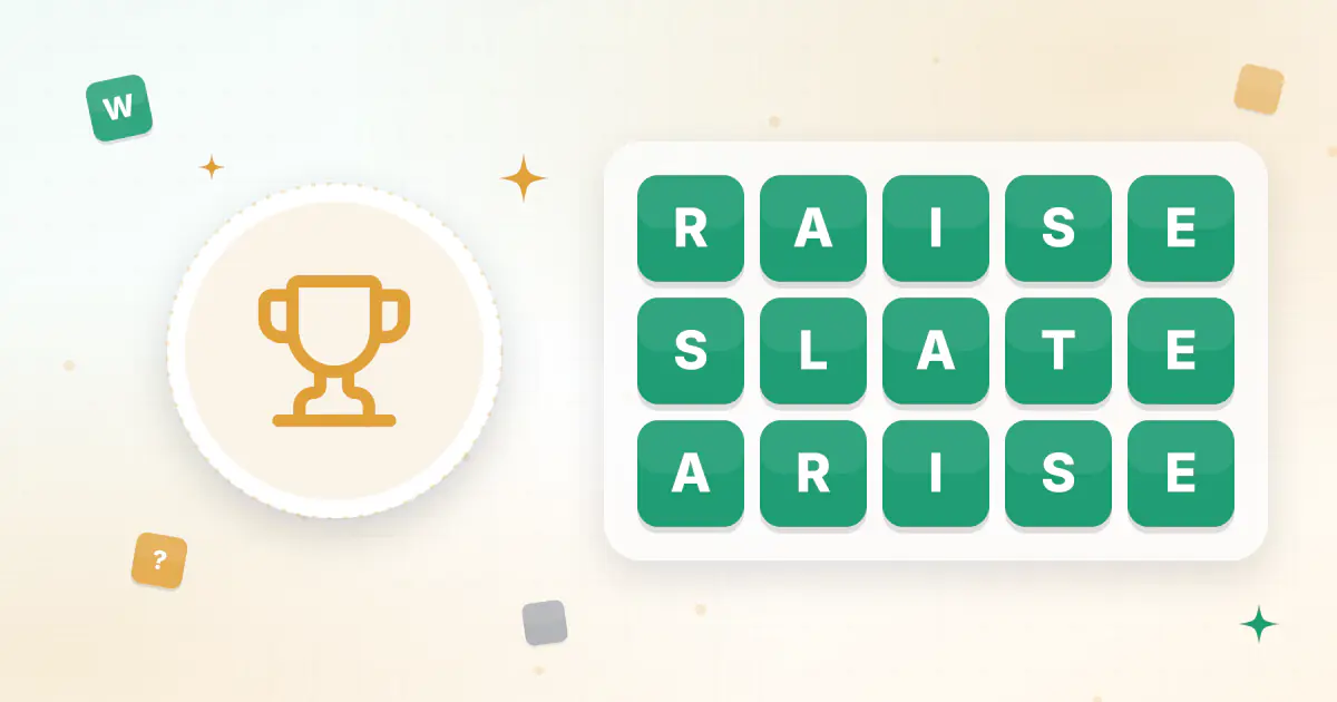 A podium with gold, silver and bronze places holding the starting words RAISE, SLATE and ARISE