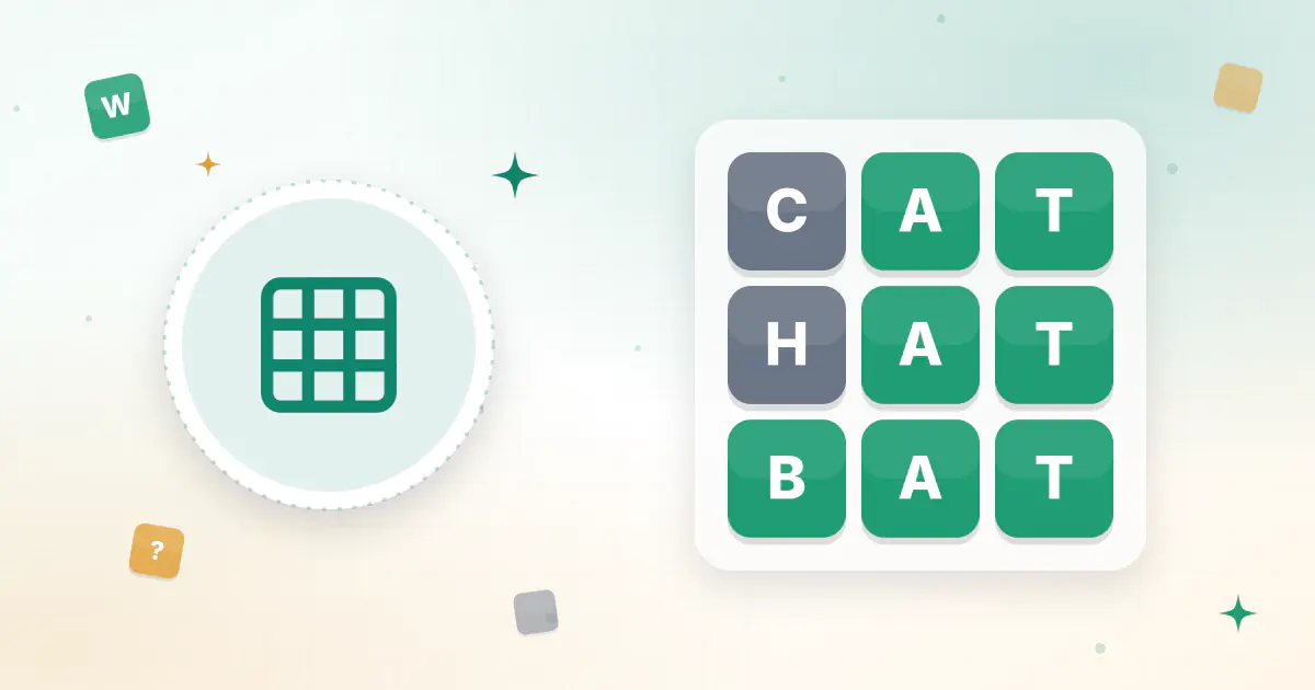 A row of 3 colored letter tiles in green, yellow and gray, showing a 3-letter Wordle puzzle being solved