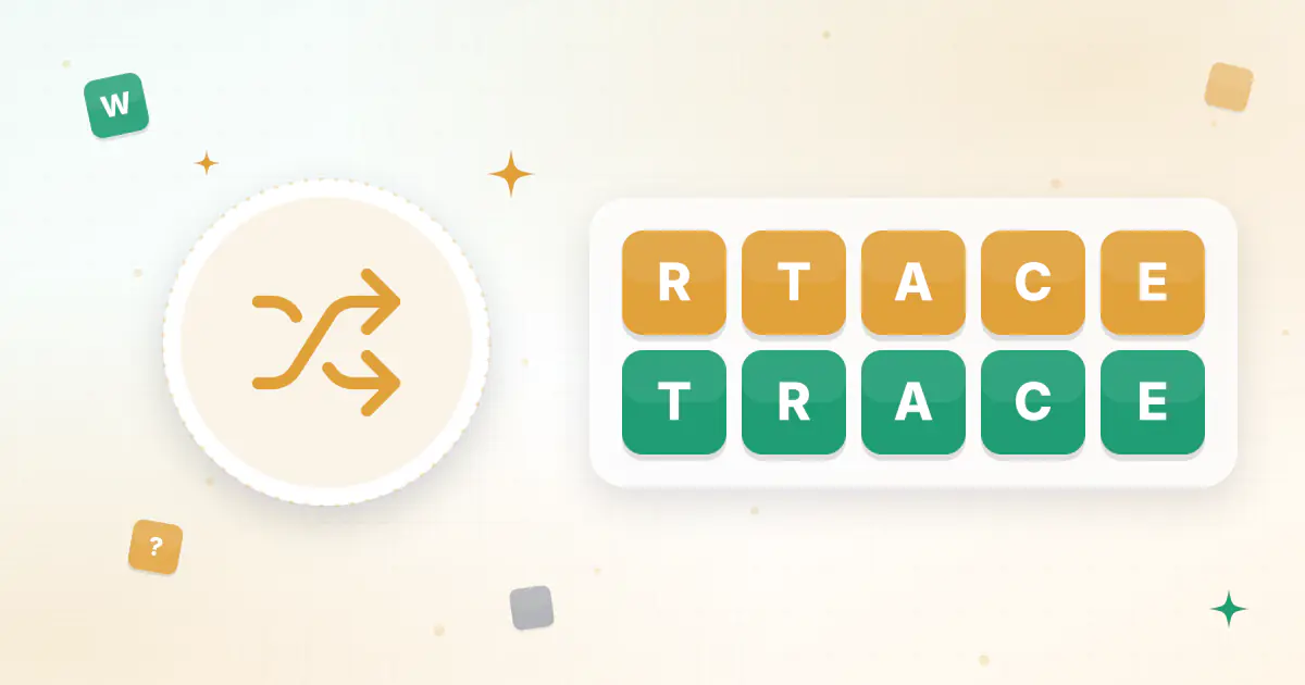Jumbled letter tiles flying into place to spell a real word, showing how the Wordle unscrambler works
